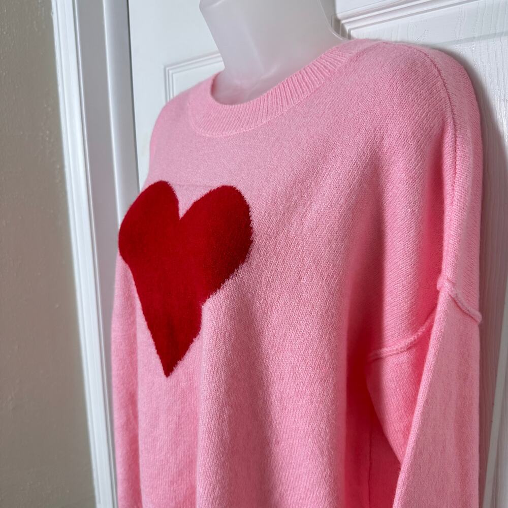 NWT Vince Camuto Heart Intarsia Crewneck Pullover Sweater Valentine Pink - Picture 3 of 12